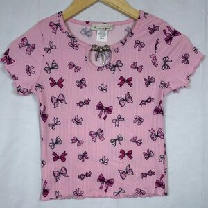 Dream Girl Pink Bow Print Top + Matching Black Skort – Size 8 Girls